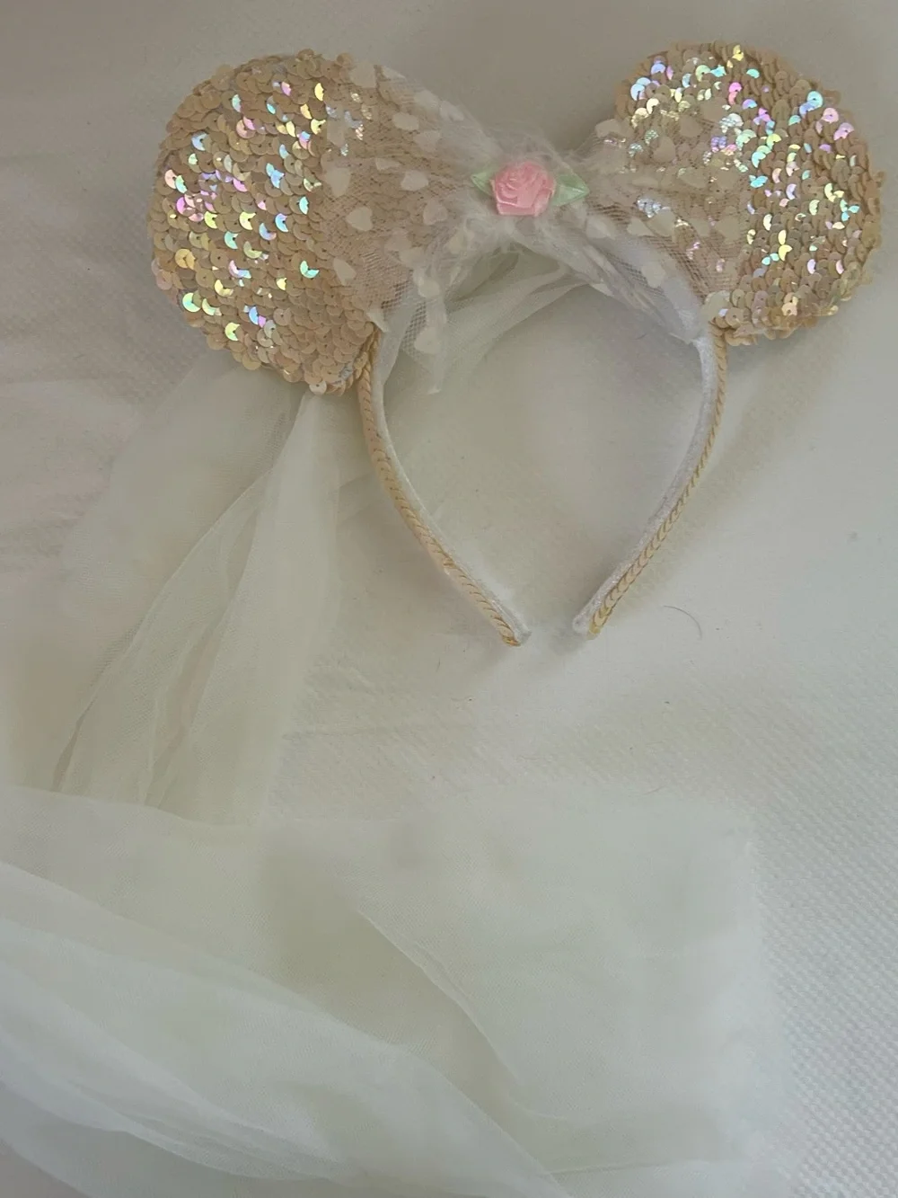 Disney world wedding Sequin Pink white, rose color ears sequin Headband